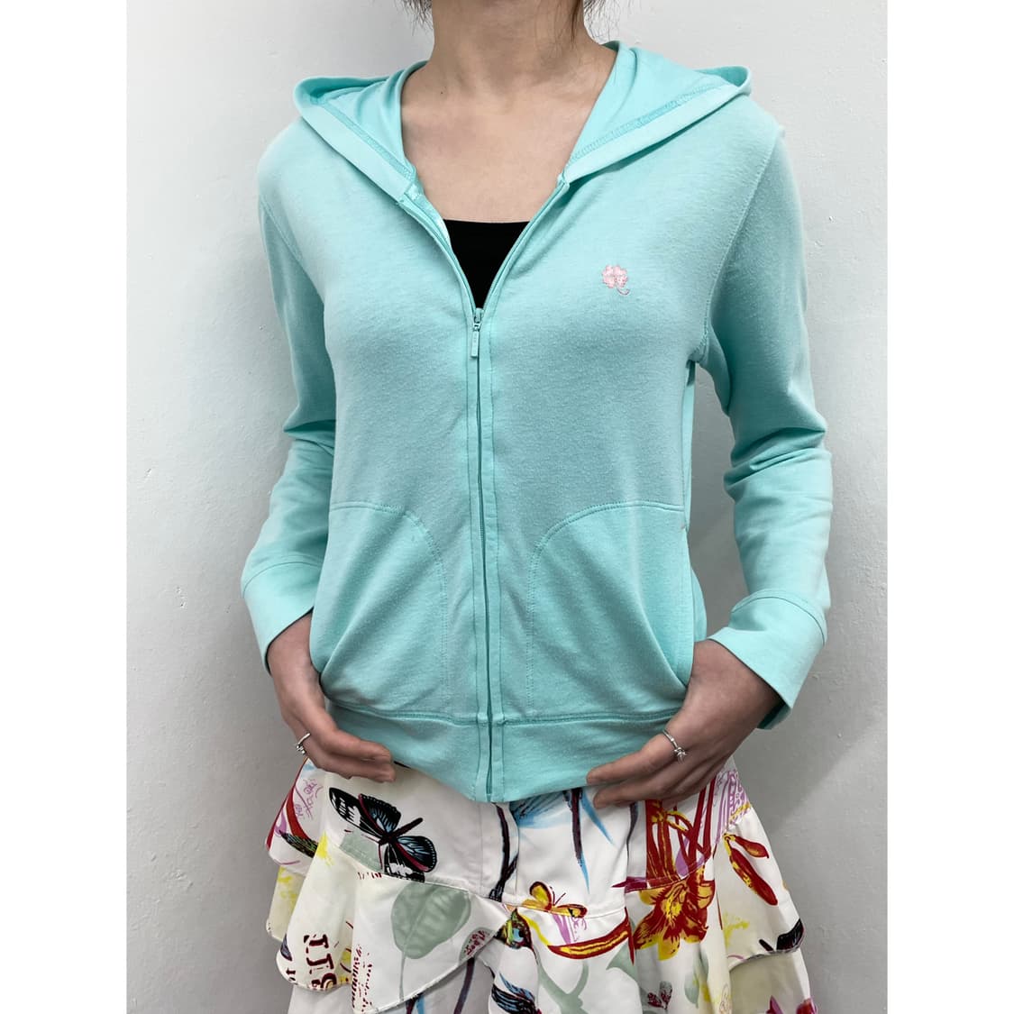 민트코어 키치 클로버 후드집업🩵 상품이미지1