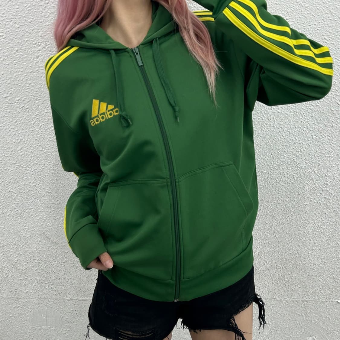 아디다스 옐로우라인 그린후드 트랙탑 100 상품이미지2