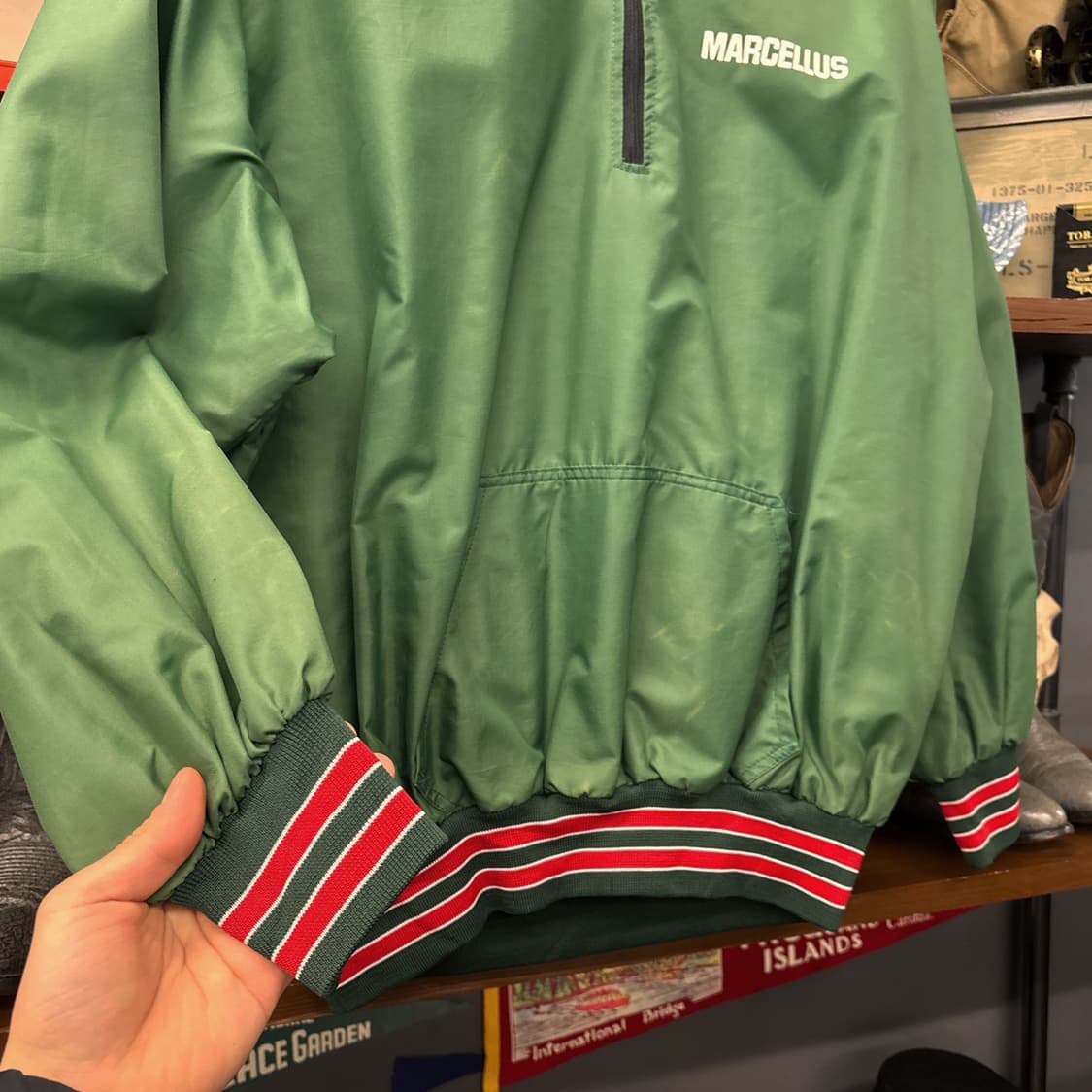 90s 마셀러스 머스탱 클럽 바시티 사틴 반집업 캥거루포켓 N779 상품이미지4