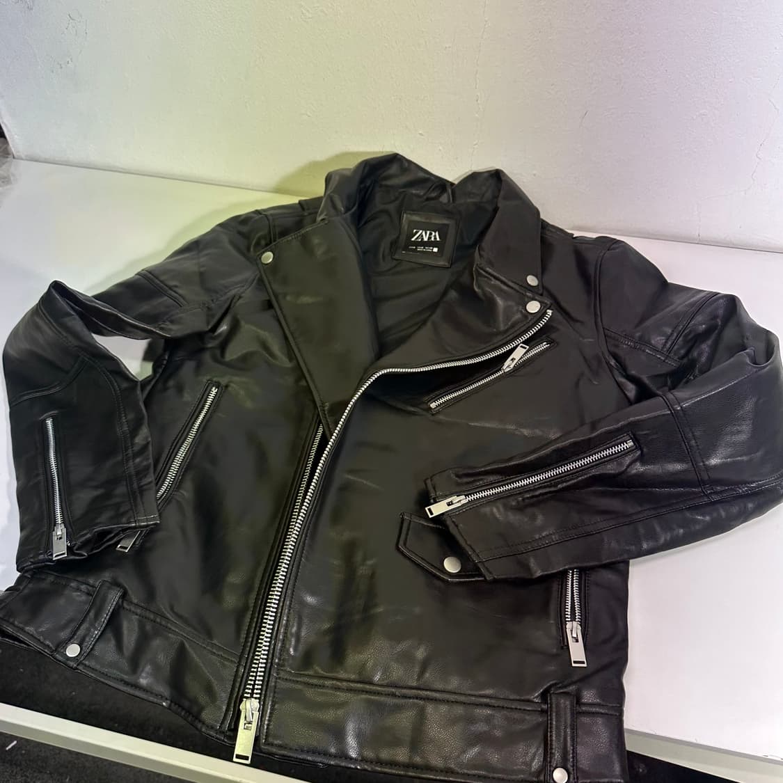 M 90-95 자라맨 블랙 페이크레더 가죽 라이더자켓 상품이미지1