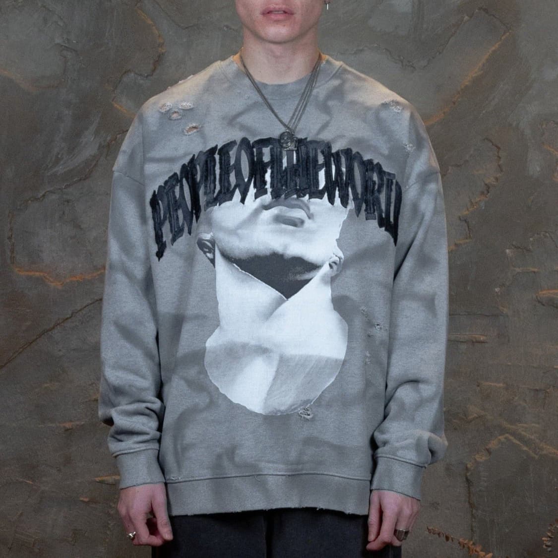 피플오브더월드 데미지 오버 스웨트 셔츠 그레이 맨투맨 XL 상품이미지1
