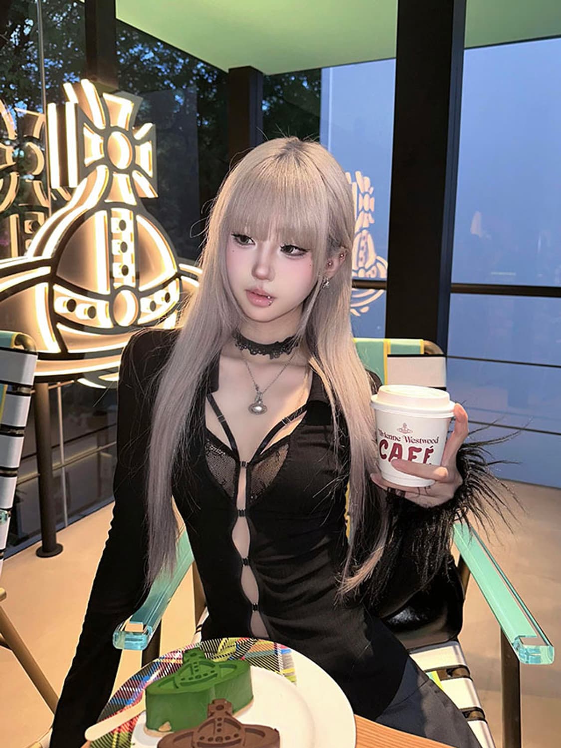 오네갸루 블랙 레이스 컷아웃 슬림 가디건 탑 상품이미지1