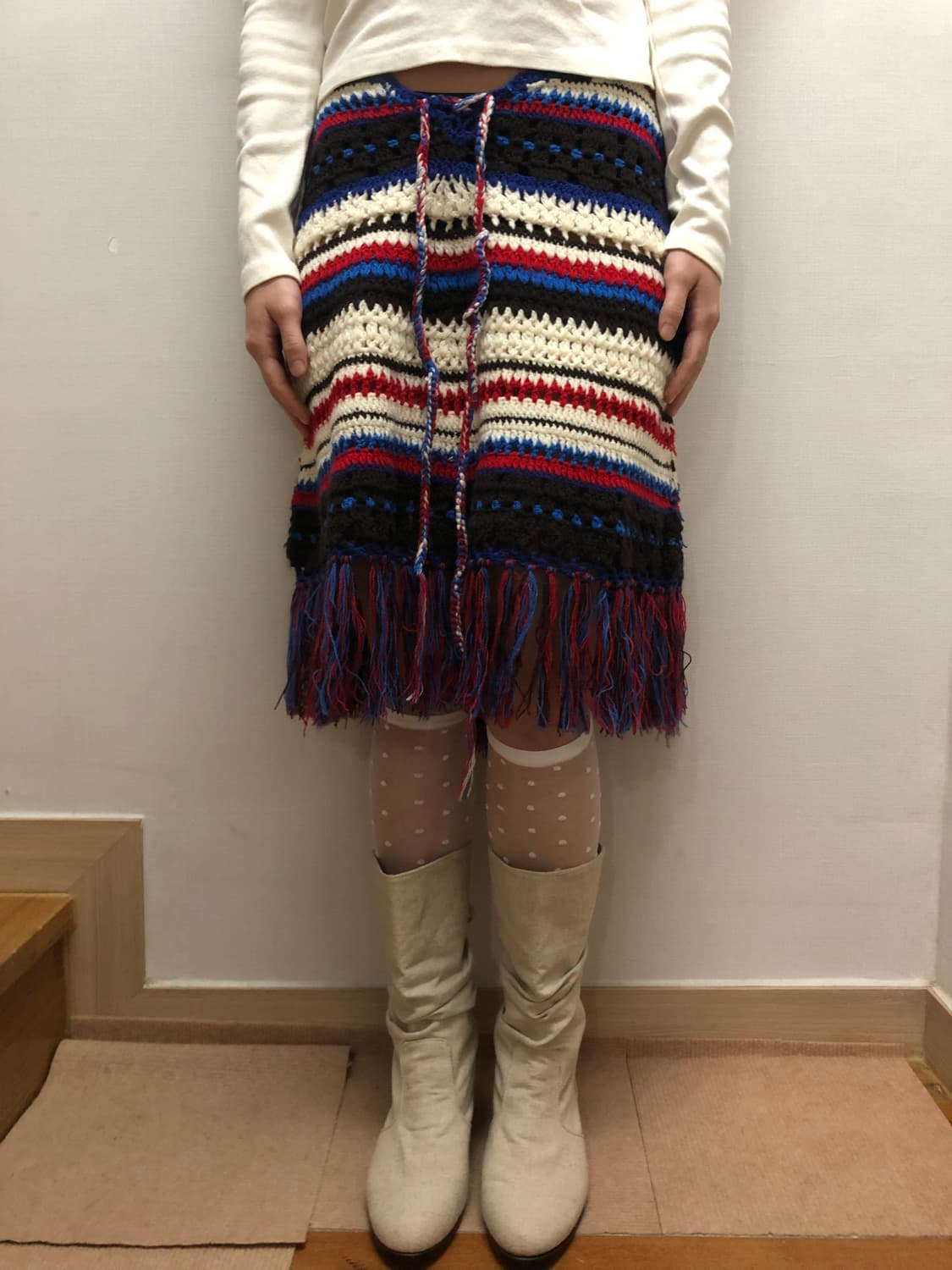 빈티지 보헤미안 믹스 컬러 투웨이 니트 스커트 상품이미지4