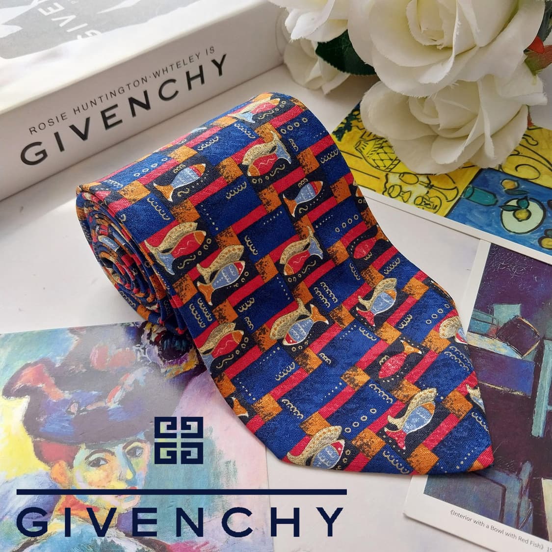 지방시 실크 블루 아트 패턴 넥타이 9.7cm A+등급 K2559 상품이미지2