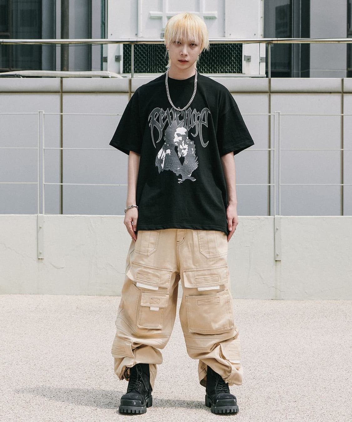 로어링라드 데미지 크로우 오버 티셔츠 블랙 XL 상품이미지2