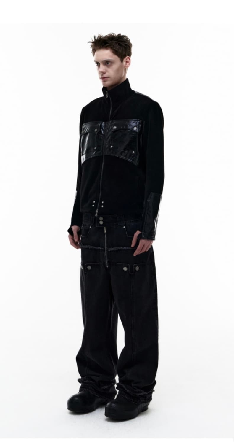 오퍼스 0012 레더 패치 니트 집업 m 상품이미지2