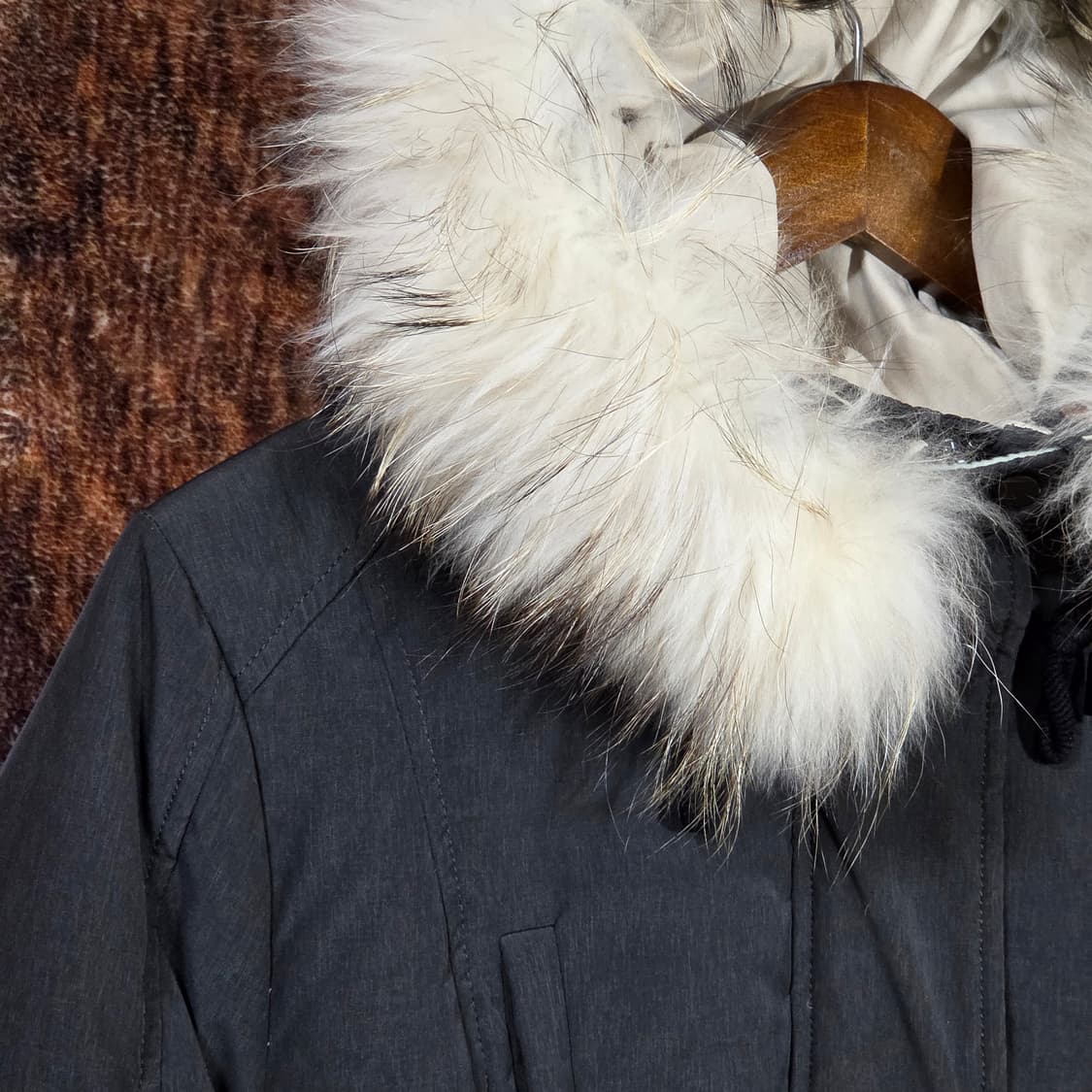 빈티지 카키 라쿤퍼 후드 덕다운 패딩 상품이미지2