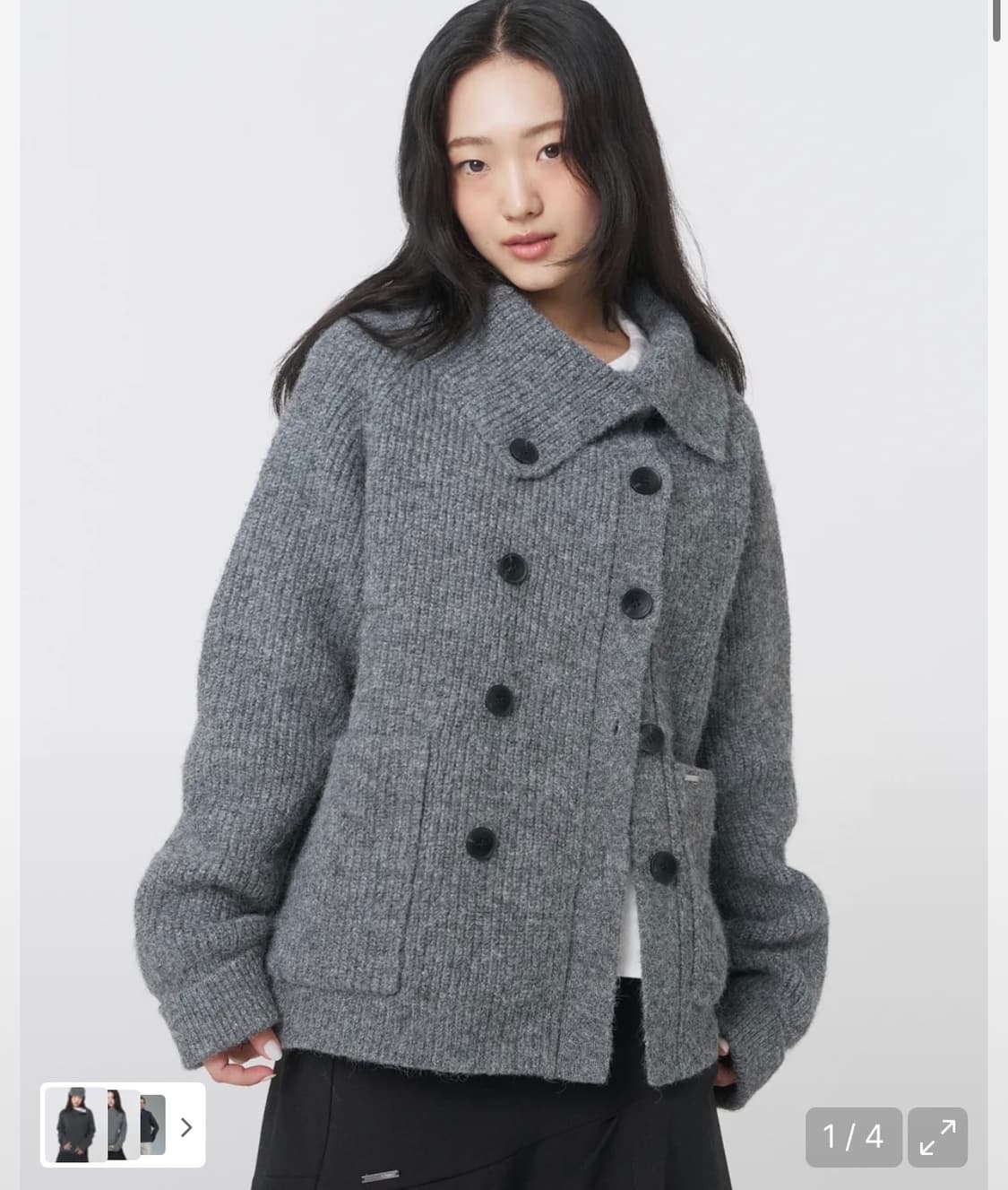 미세키서울 더블 버튼 볼드 니트 가디건 그레이 상품이미지1