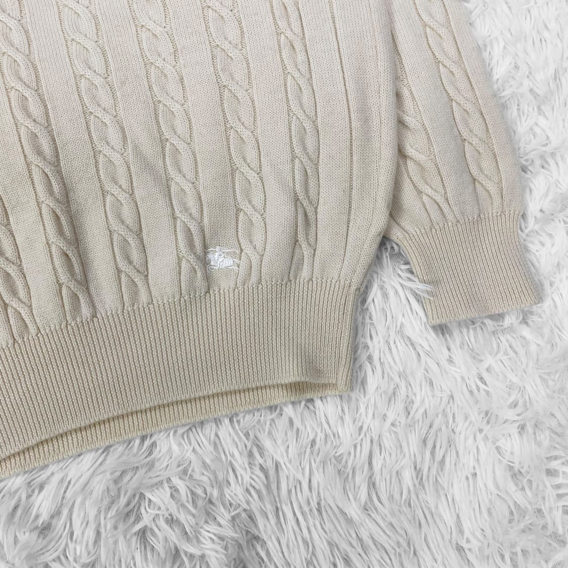 버버리 Burberry 00s 아카이브 기마 자수 케이블 니트 베이지  상품이미지3