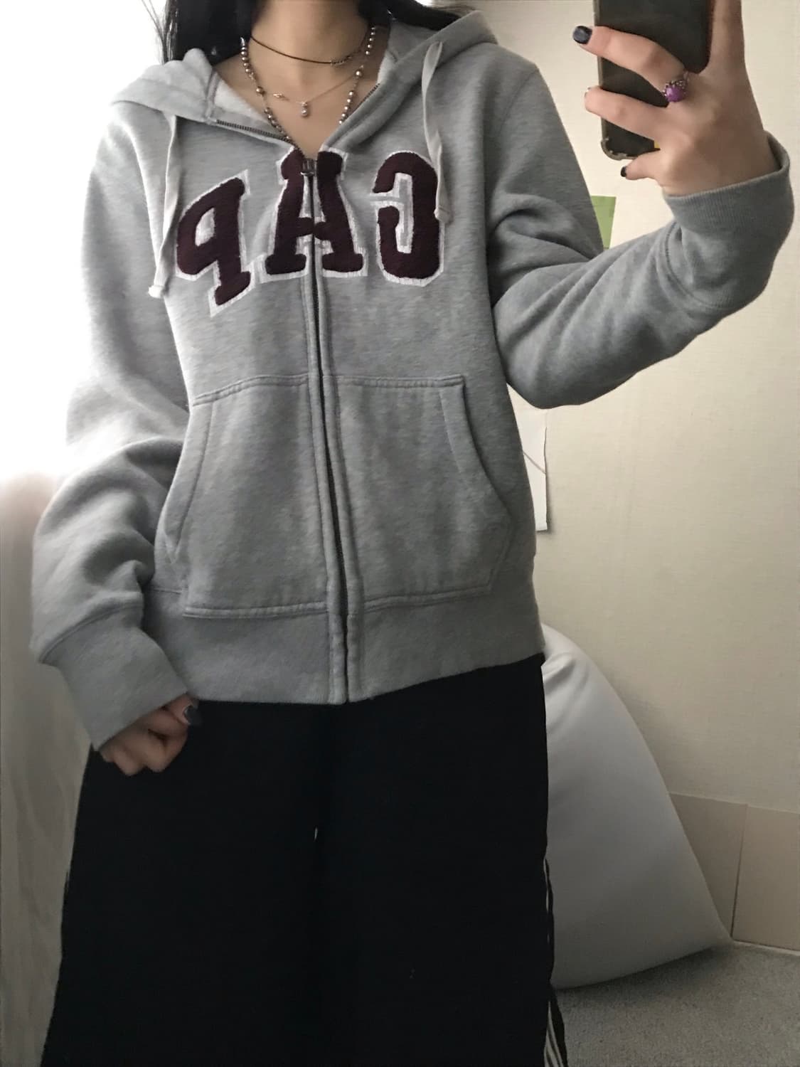 갭 그레이 버건디 후드집업 상품이미지3