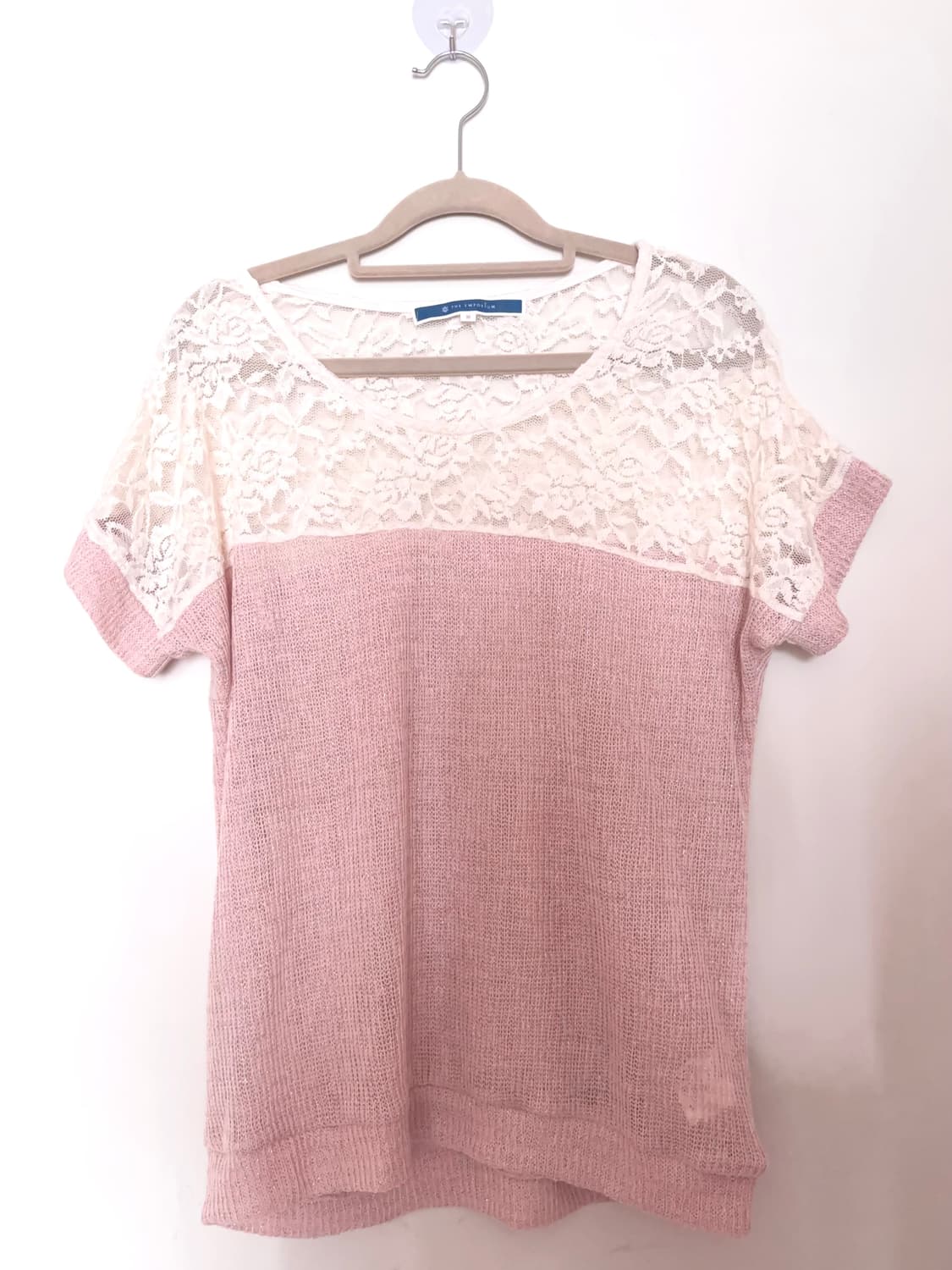 츄파츕스 딸기우유맛 레이스 반팔 니트 블라우스 상품이미지1