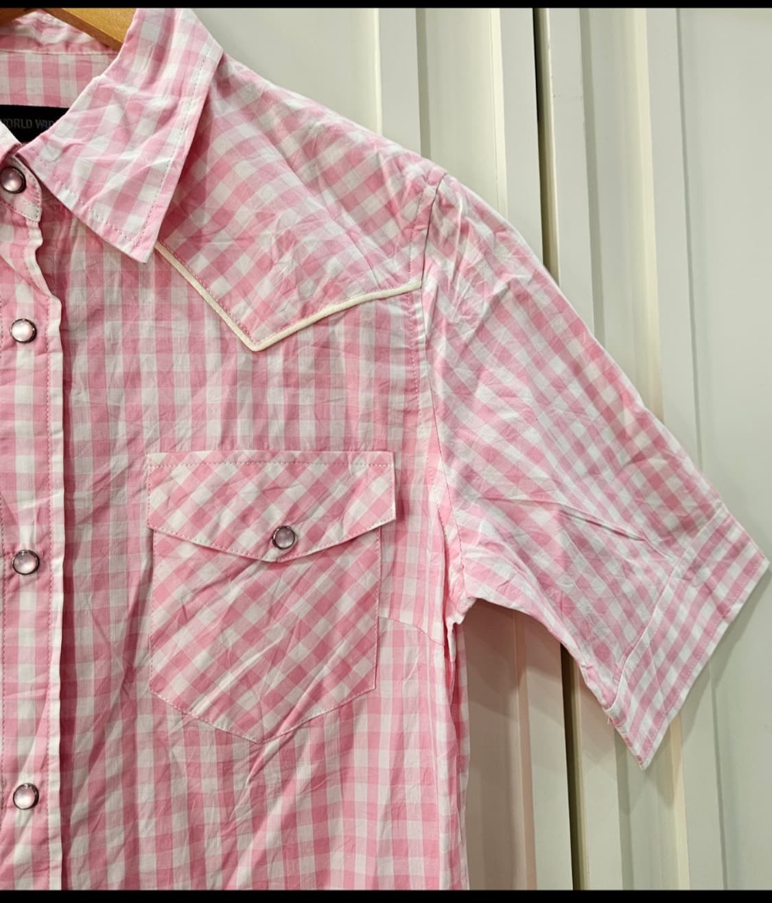 핑크 깅엄체크 반팔 셔츠 상품이미지2