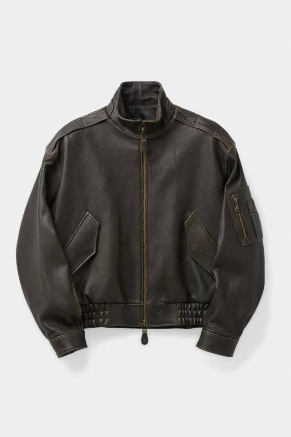 쿠어 빈티지 쉘터 넥 카라 레더 점퍼 (다크브라운) L size 상품이미지1