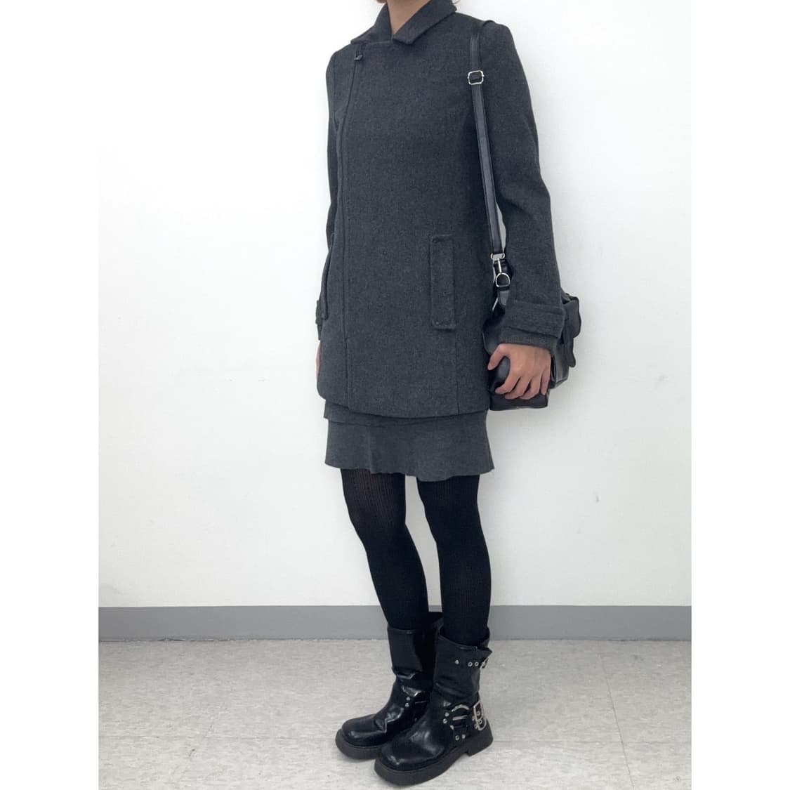빈티지 차콜 하프 코트 상품이미지3