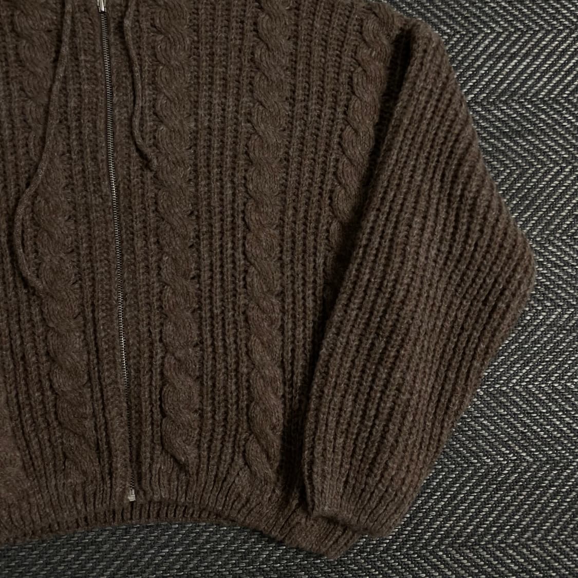 빈티지 후드 케이블 스웨터 브라운 자켓y 3539 상품이미지3