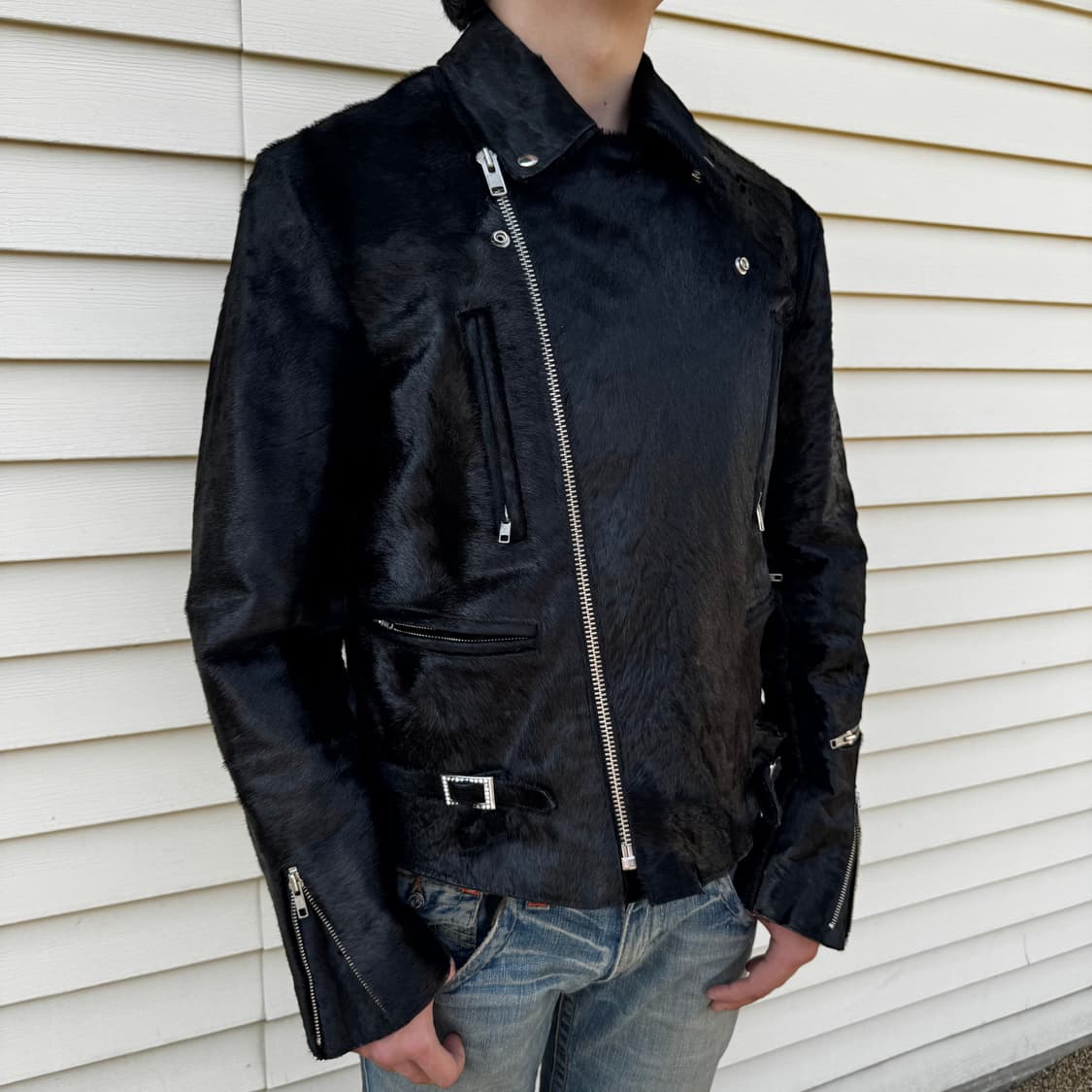 [XL] Unknown Calfskin 송치 가죽 레더 라이더 자켓 상품이미지5