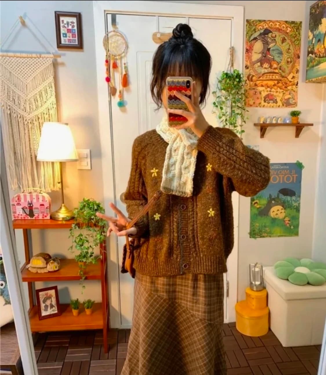 모리걸 갈색 브라운 가디건 꽃무늬 빈티지스타일 보카시 니트 일본 코디 상품이미지1