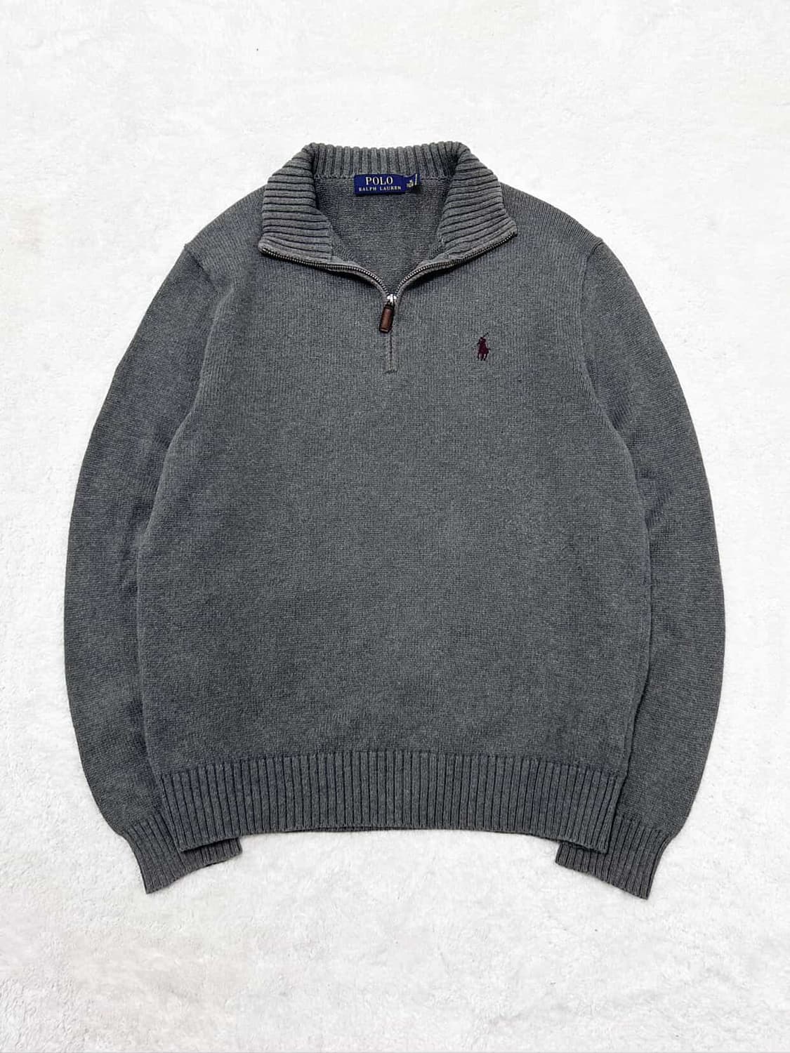 폴로 버건디포니 그레이 반집업 니트 상품이미지5