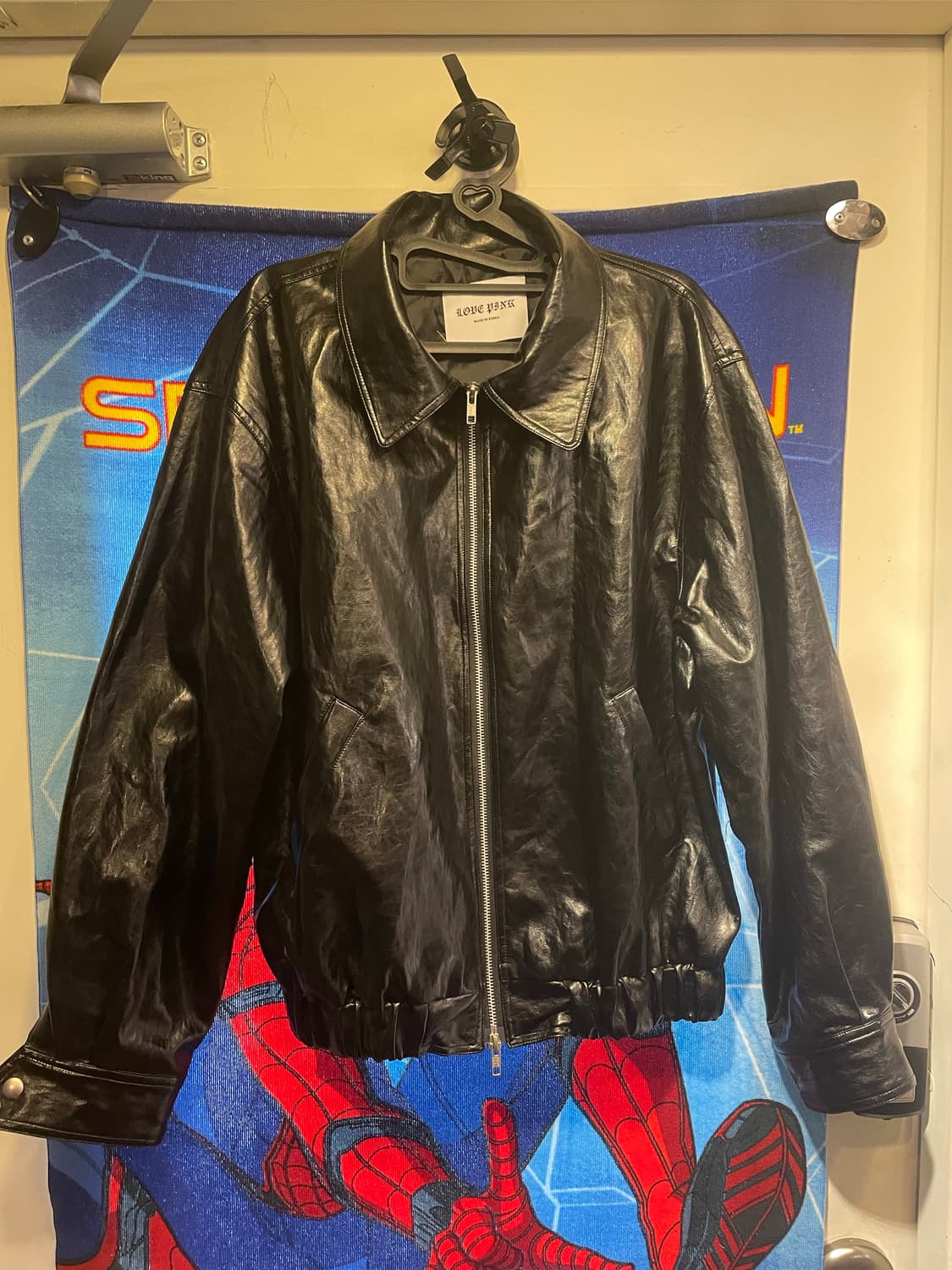  블랙 합성레더 자켓 실측60 기장70 상품이미지1