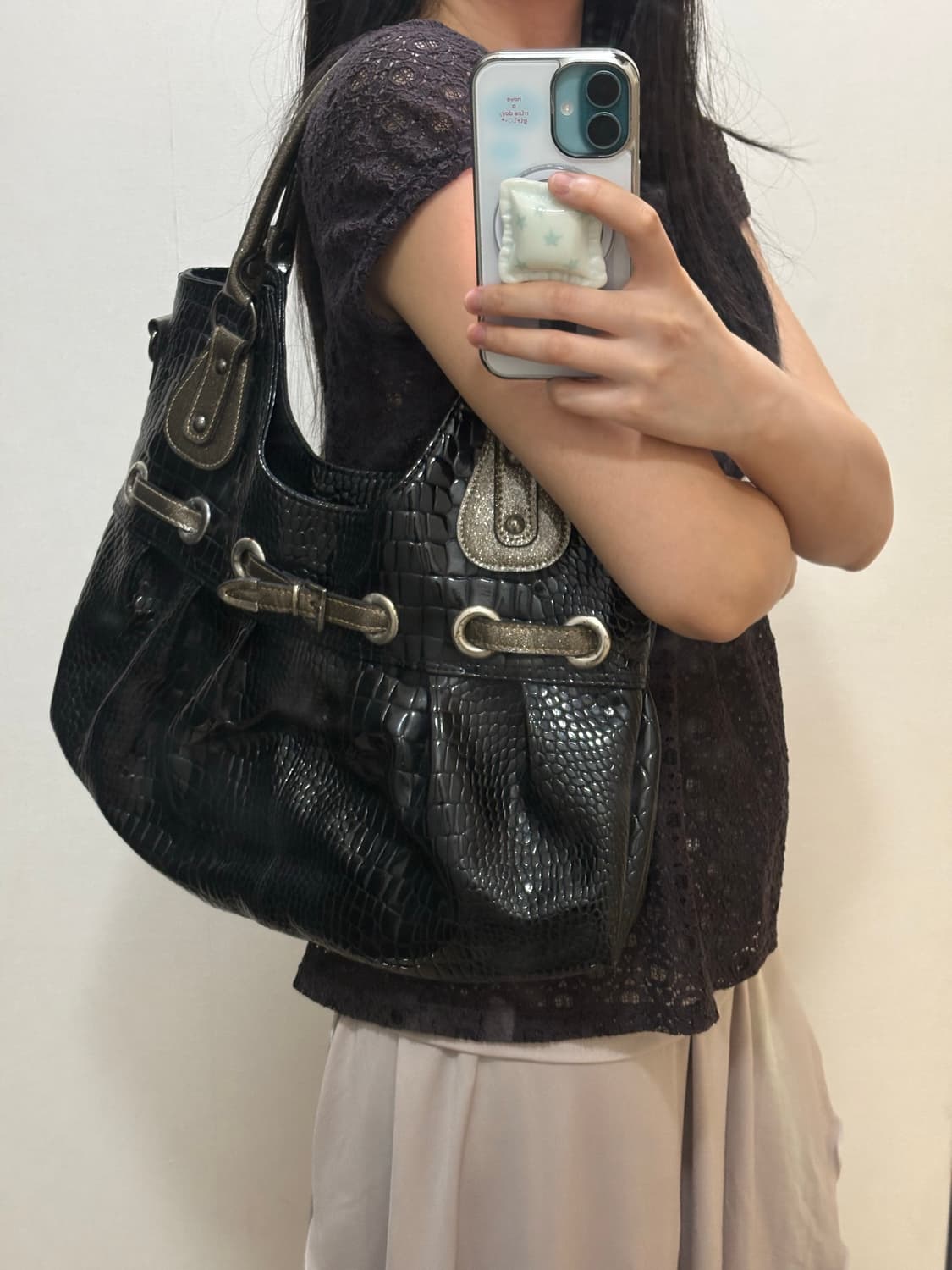 빈티지 에나멜 가죽 숄더백 히메갸루 고스펑크 고딕 상품이미지4