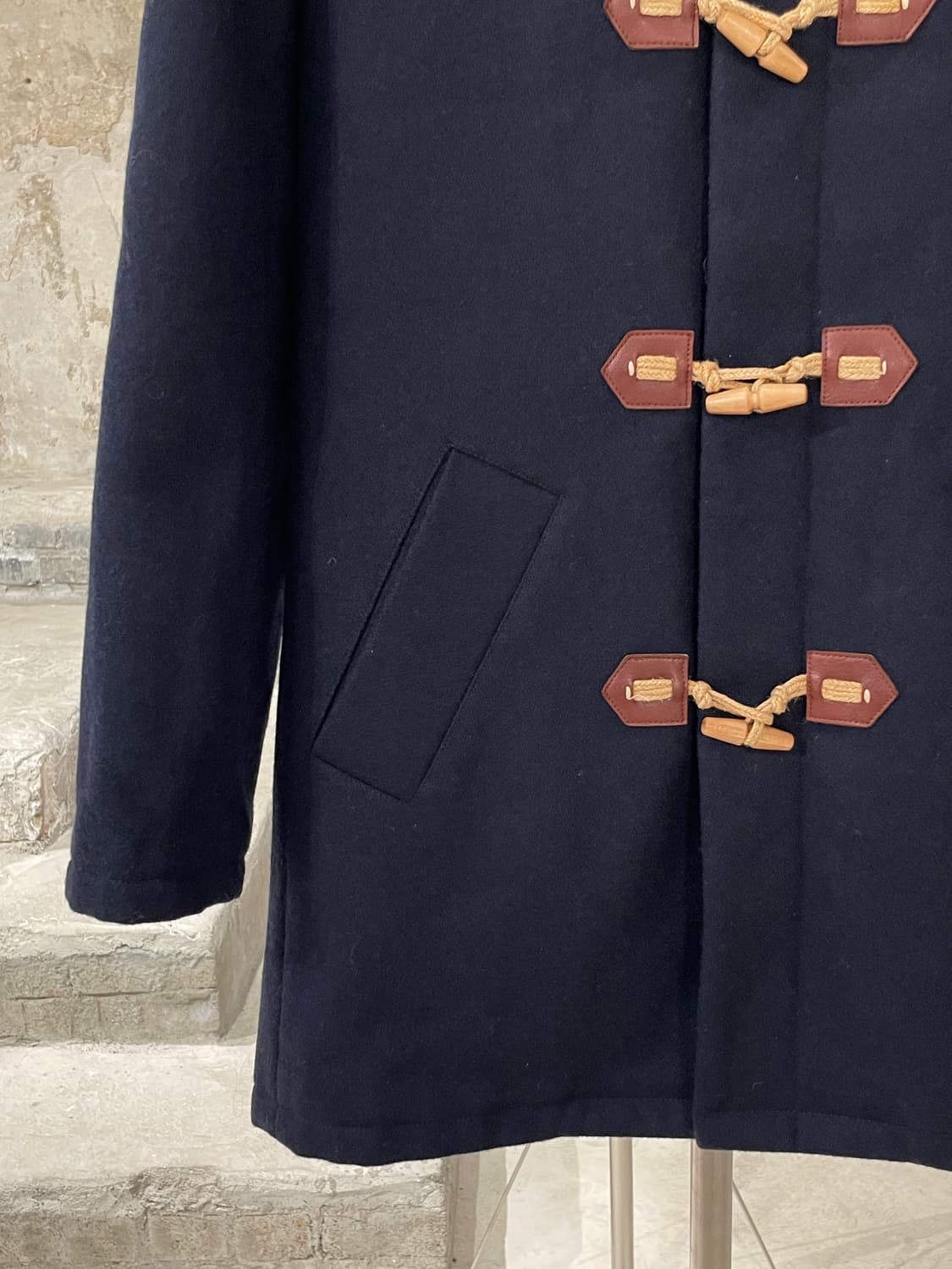 아페쎄 다크 네이비 후디 울 더플 코트 상품이미지4