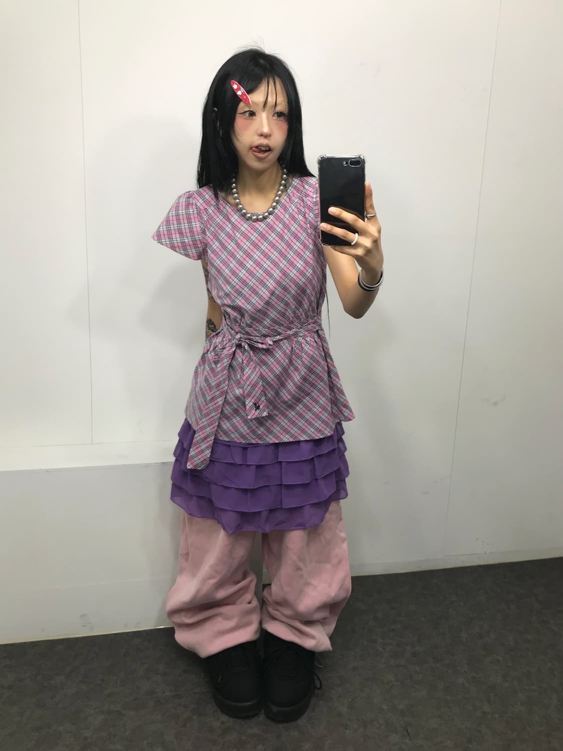 버버리 핑크 체크 퍼프 블라우스 상품이미지6