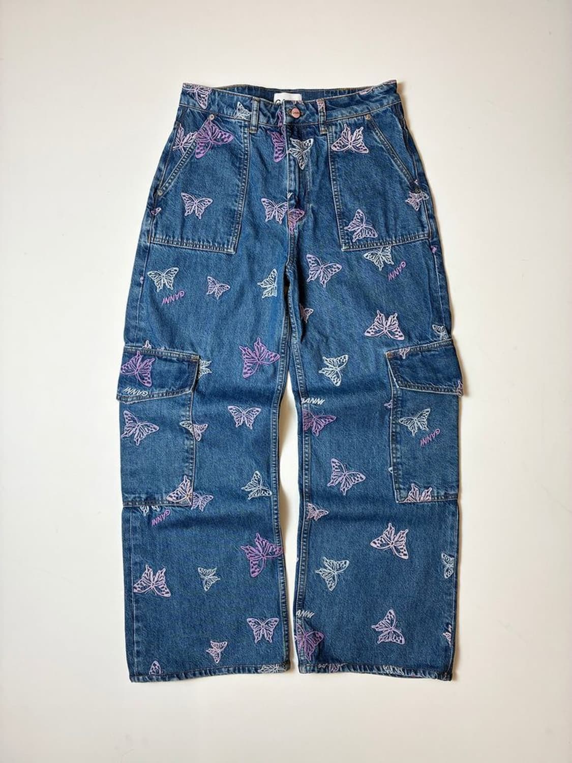 가니 GANNI 버터플라이 자수 와이드 카고 데님 팬츠 PN8898 상품이미지1