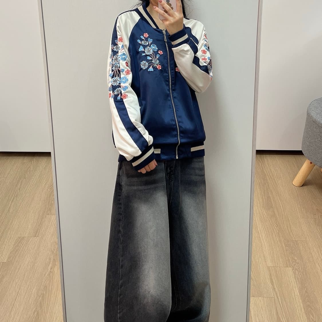 플라워 자수 리버시블 양면 스카쟌 자켓 상품이미지1