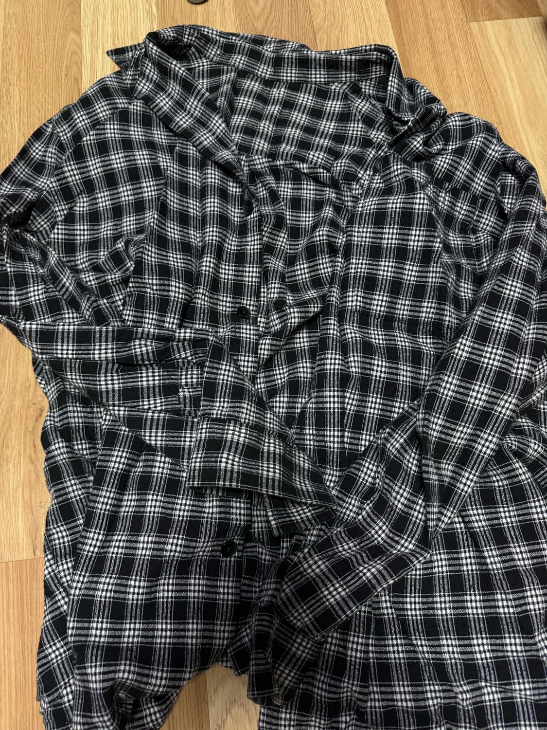 논플로어 오버 체크셔츠 블랙 L사이즈 상품이미지2