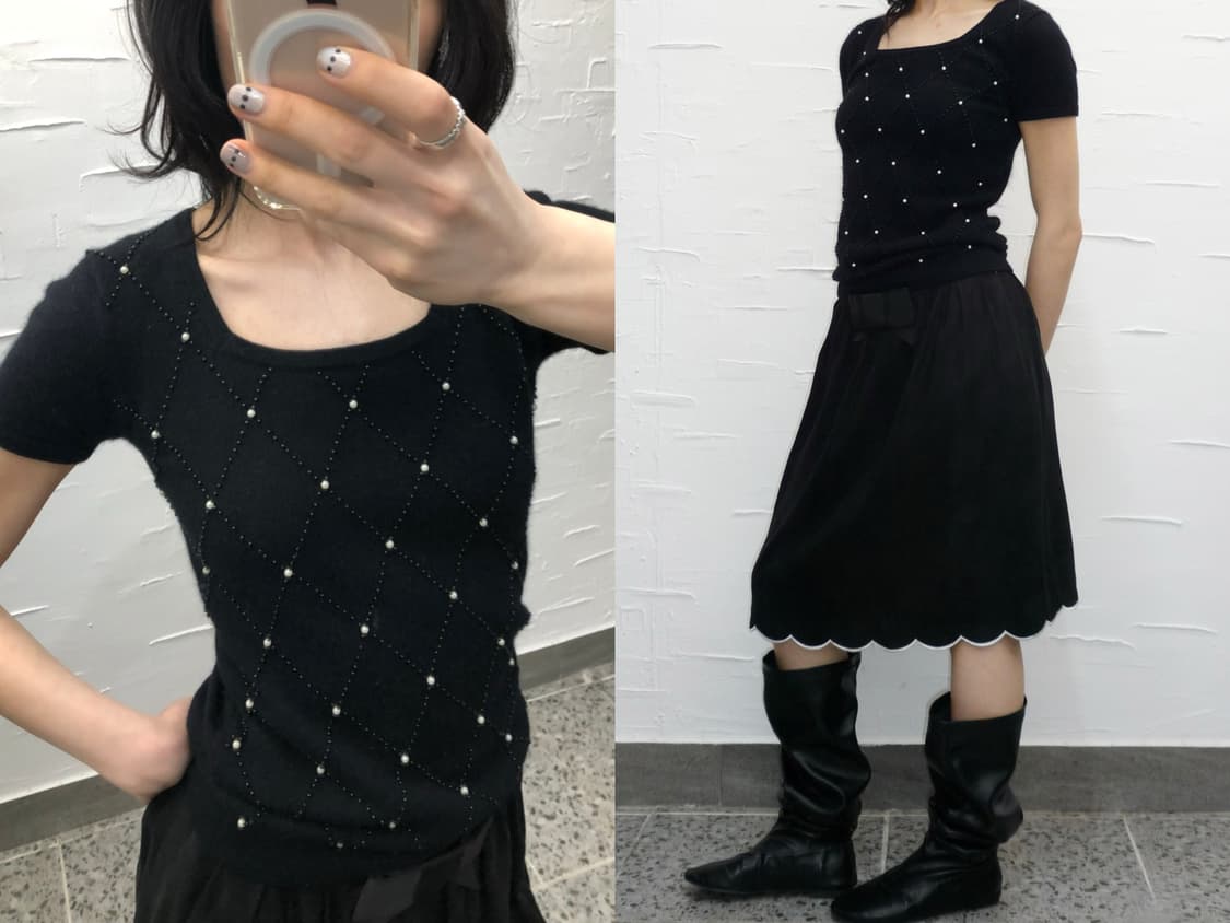 deep neck beads knit top 상품이미지1