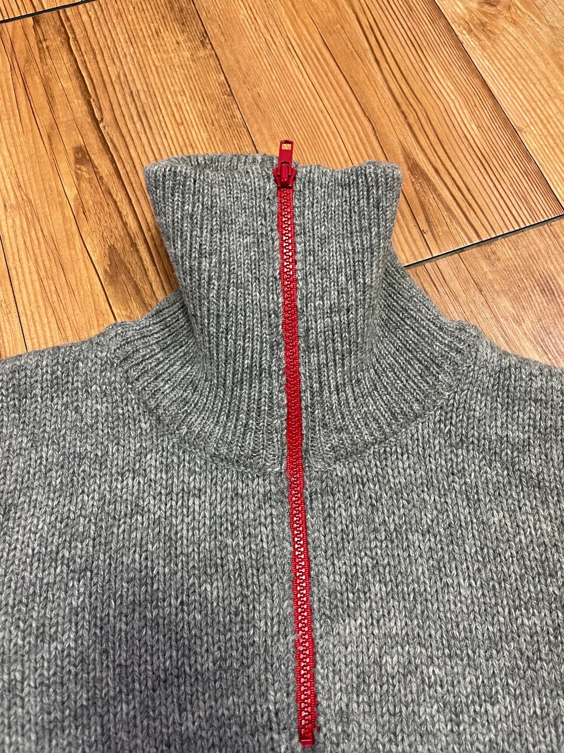 노스웨어 버진울 100% 반짚업 니트 그레이 상품이미지5