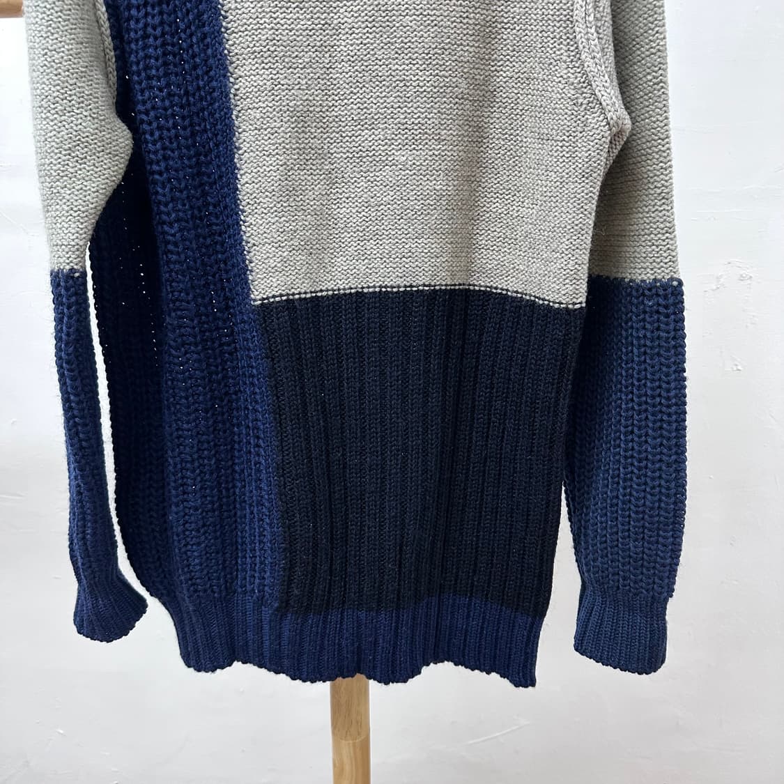 바버 barbour 배색 울 니트 스웨터 네이비/그레이 M사이즈 J28 상품이미지6