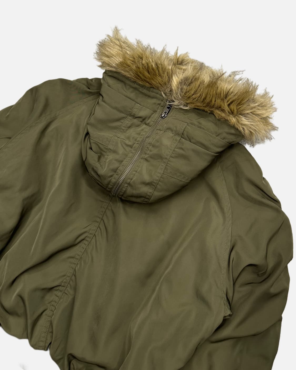 khaki crop fur hood bomber 상품이미지6
