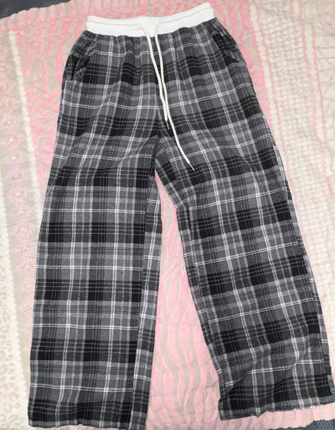 체크 와이드 팬츠 트레이닝  상품이미지1