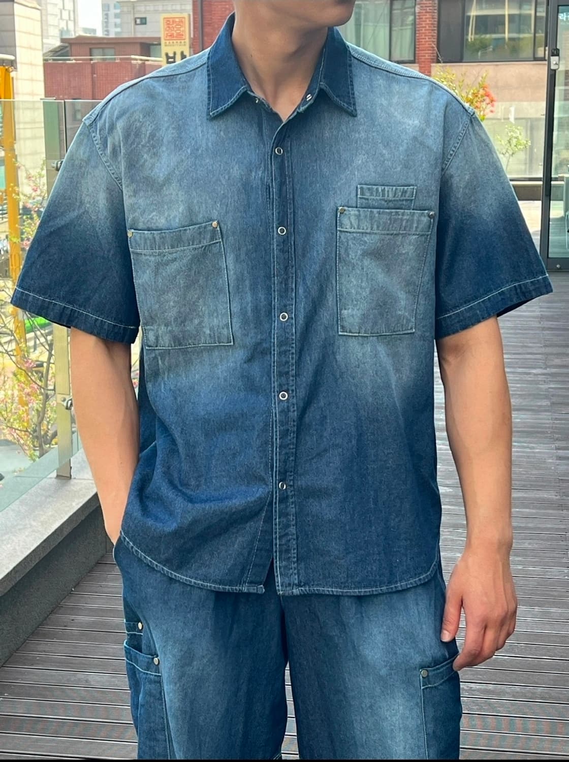 데님 셔츠 105 & 와이드 팬츠 셋업 32 세미오버핏 상품이미지2