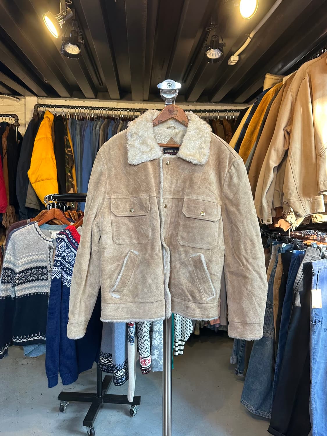 80-90s Grande Bay 헤비 리얼 레더 스웨이드 자켓 상품이미지1