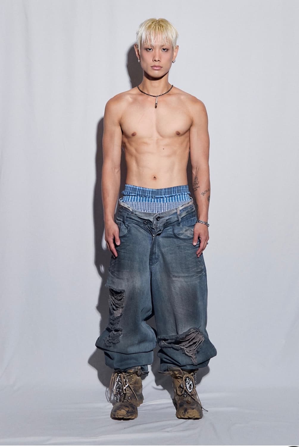 Blr 디스트로이드 오일 워시드 와이드 데님팬츠 라이트블루 상품이미지7