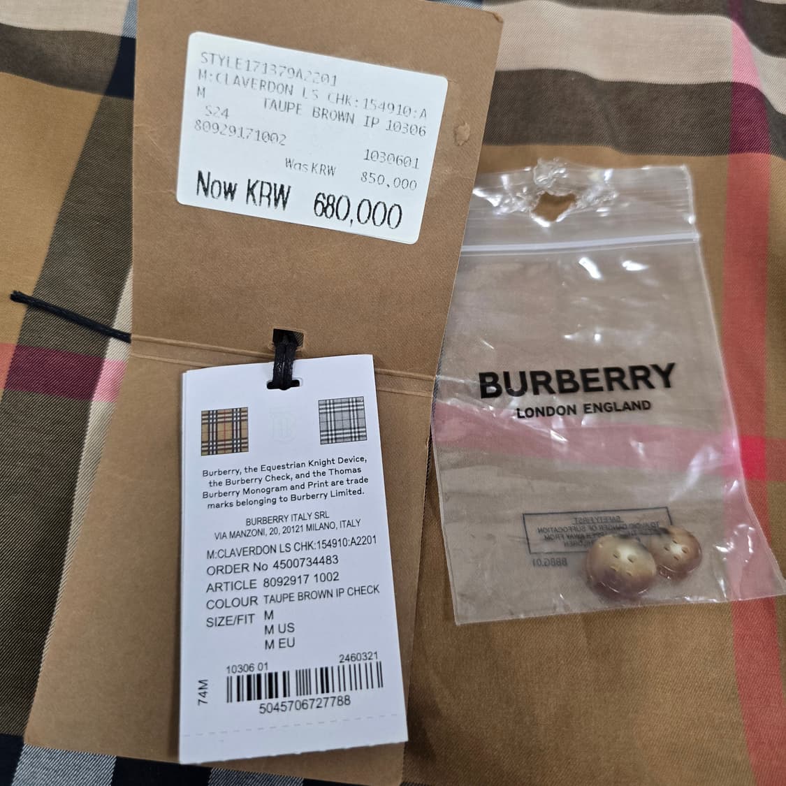 버버리 체크 셔츠 m사이즈 100 판매 상품이미지2