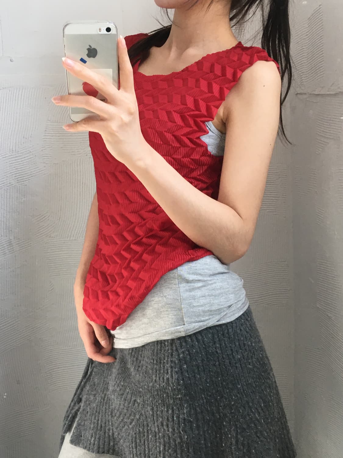 Issey Miyake 이세이미야케 레드 지그재그 플리츠 나시  상품이미지2