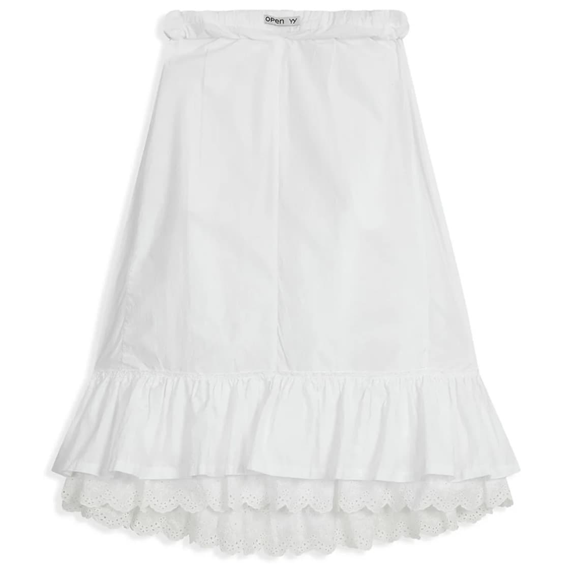 오픈와이와이 롤 웨이스트 티어드 롱 스커트 화이트 상품이미지5