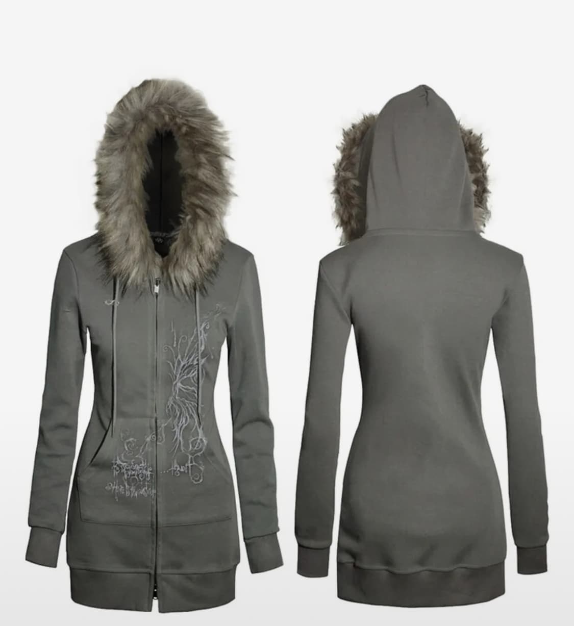 허그유어스킨 퍼 롱 후드집업(카키) 상품이미지1