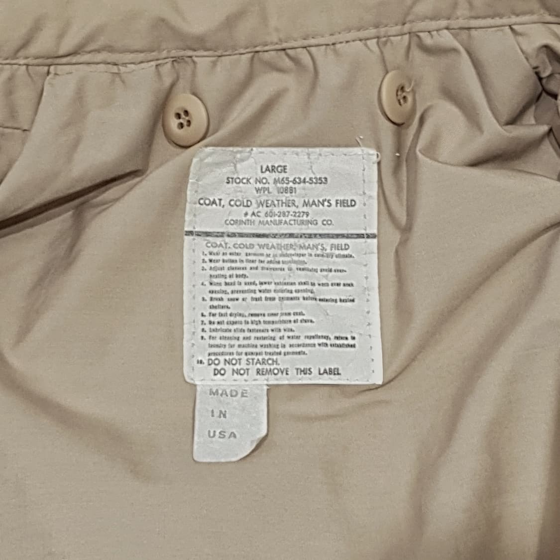 코린스 m65 필드자켓 tan 베이지 L (110) usa made 상품이미지8