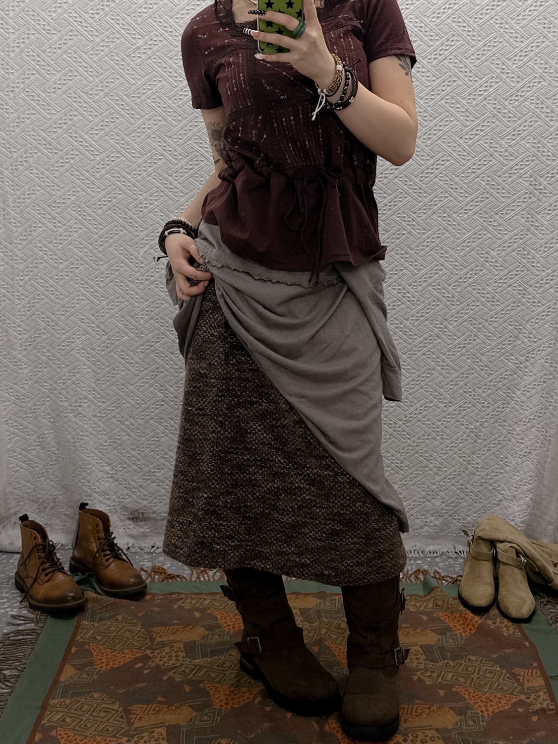 빈티지 보헤미안 에스닉 모직 일자핏 미디스커트 K0020 상품이미지2