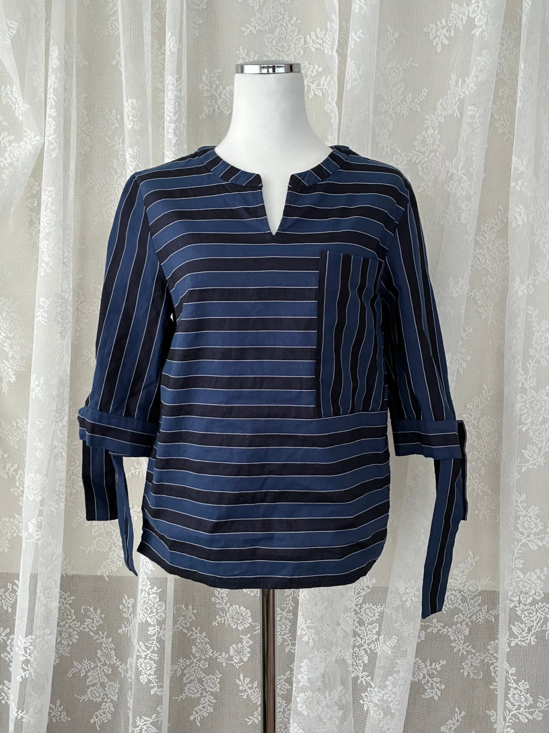 1) 마쥬 maje 스트라이프 린넨 블라우스 블루 상품이미지1