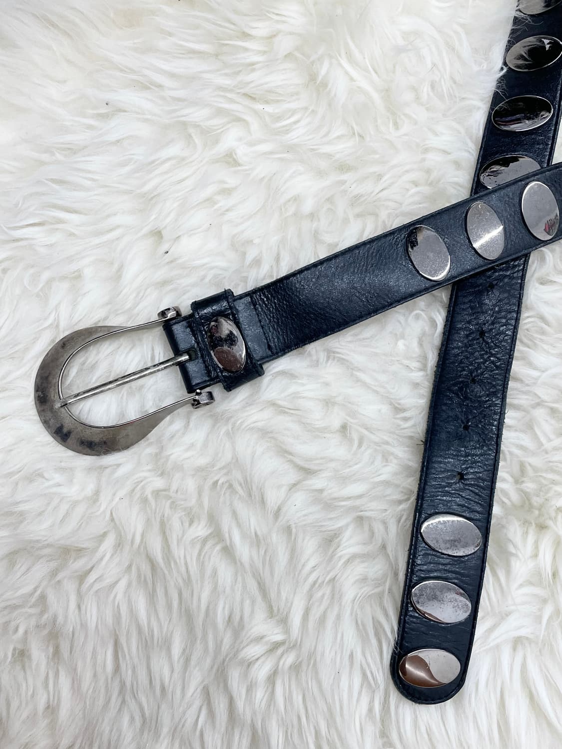 락시크 리얼레더 은장 스터드 버클 벨트 상품이미지6