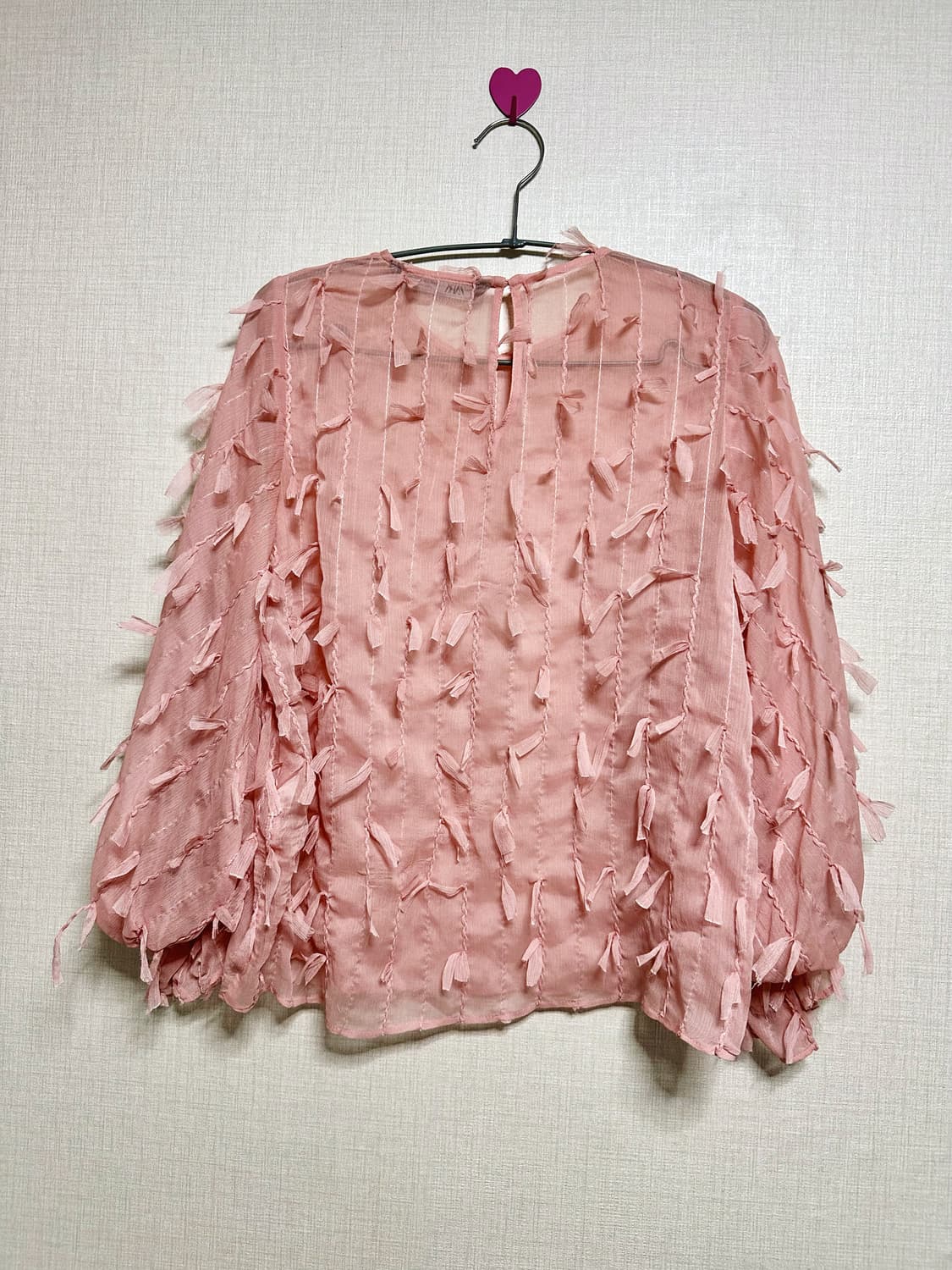 자라 블러쉬 핑크 깃털 블라우스 M 상품이미지2