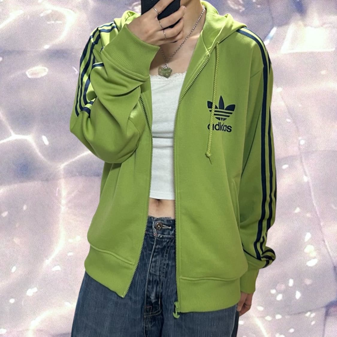 00s 아디다스 플락 후드 집업 져지 그린 연두 말차맛 초록 110 2X 상품이미지3