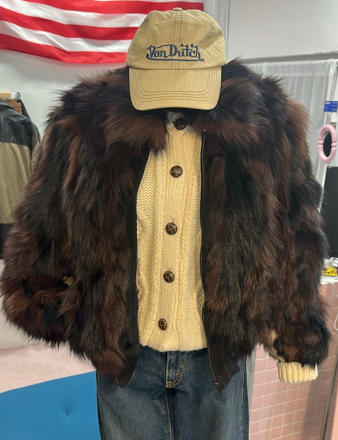 빈티지 브라운/베이지 믹스컬러 사가폭스 집업M 상품이미지1