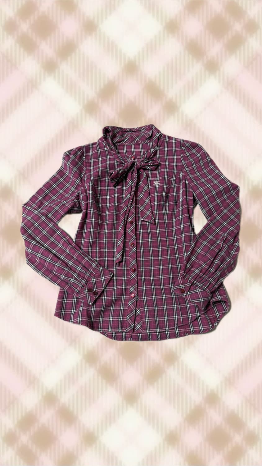 버버리  체크 리본 셔츠 블라우스 히메 오네 갸루 러블리 로걀 빈티지 상품이미지1