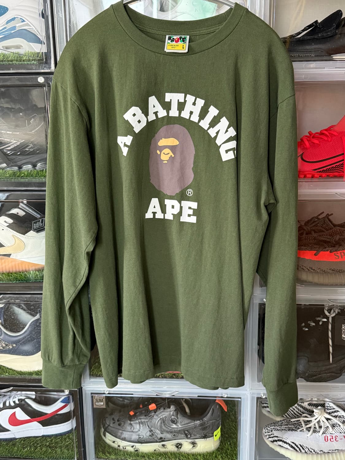 베이프 컬리지 롱슬리브 티셔츠 올리브 드랩 상품이미지4